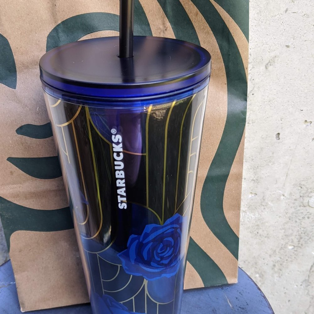 NWT Black Blue Rose Starbucks Tumbler Fall 2020 - Picture 3 of 6
